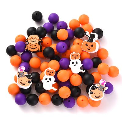 40Pcs Halloween Baby Silicone Beads Round Teether Teething Ball Beads Set Food Grade for Necklace Pacifier Chain Toys Material