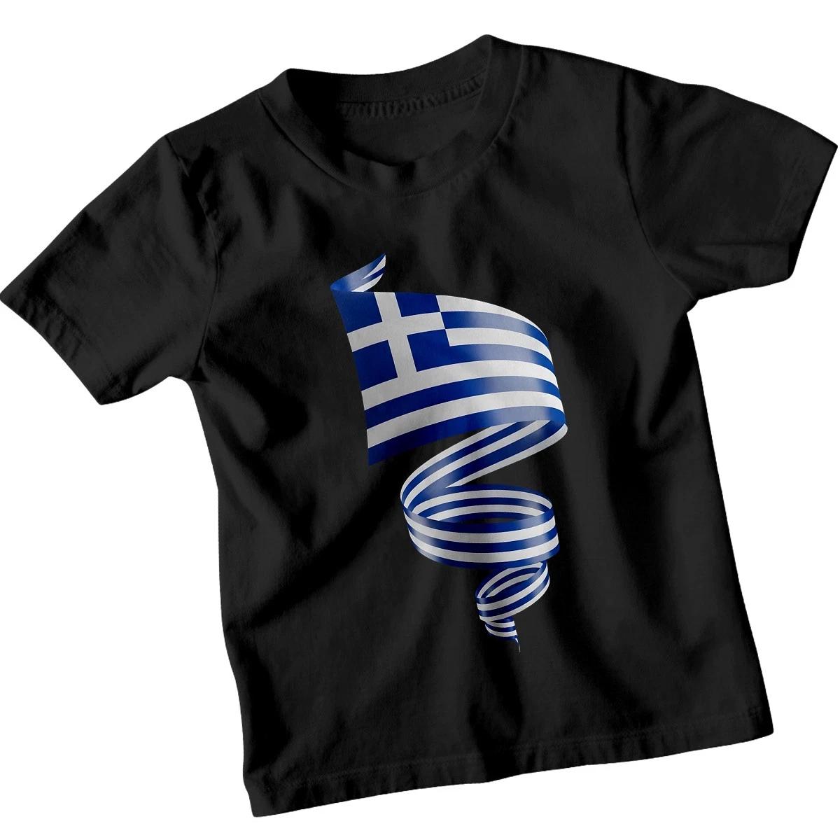 Greece Flag Ribbon Kids T-Shirt Greek Heritage Travel Souvenir 120