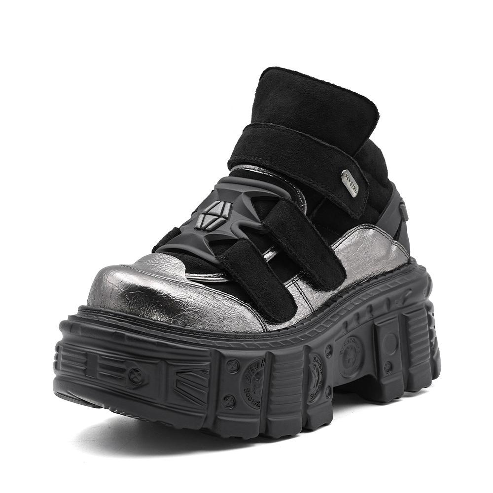 

Летние панк ботинки на платформе, массивная подошва-танкетка, женская обувь унисекс, высокие готические ботинки 43 серебряный серый