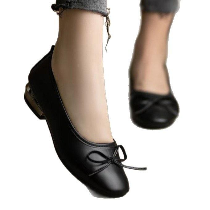 Square head thick heel single shoes medium heel soft leather grandma shoes comfortable soft sole shallow mouth cm shoes