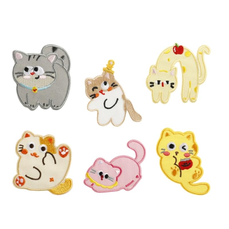 6 Pcs Cartoon Animal Embroidered Patches Cats Iron on Patches Clothing Patches Kitten Sewing Patches for Clothes Bag