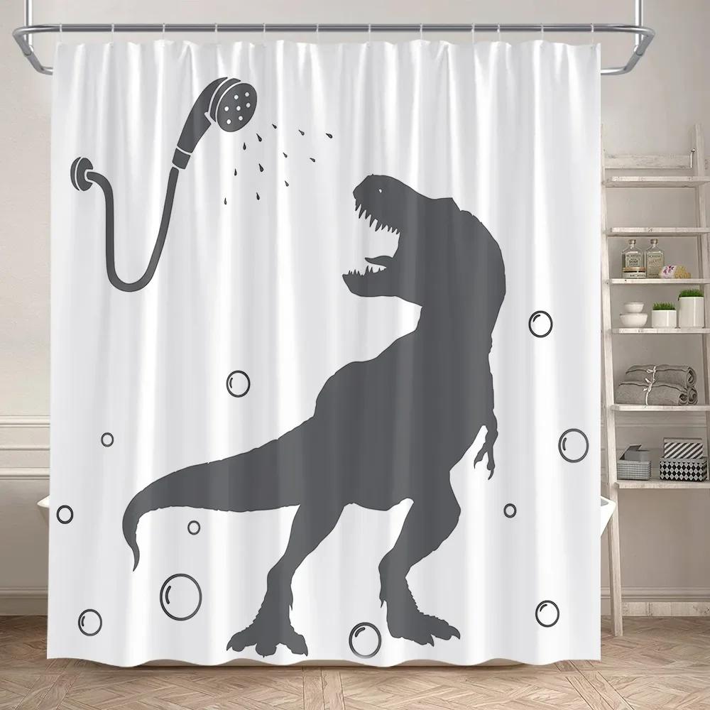 Lustige Badende Dinosaurier Duschvorhänge Schwarze Katze Tiersilhouette Kinder Badevorhang Modernes Polyester Badezimmerdekor mit Haken