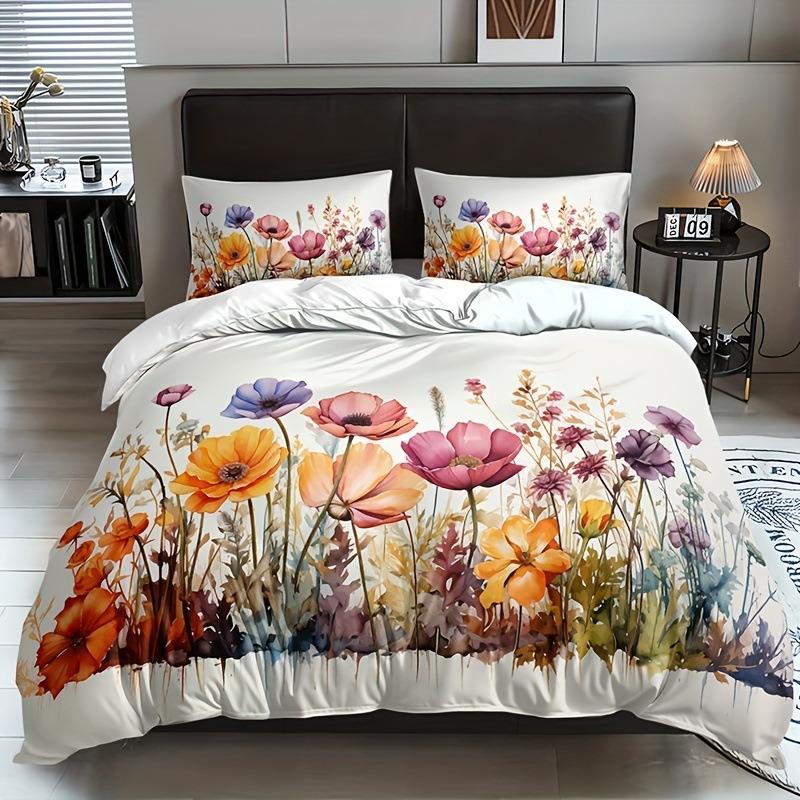 A Tranquil Garden to Sleep In-Hand-Painted Floral Bedding Set,Watercolor Print Duvet Cover & Pillowcases,Serene Room Decor Gift