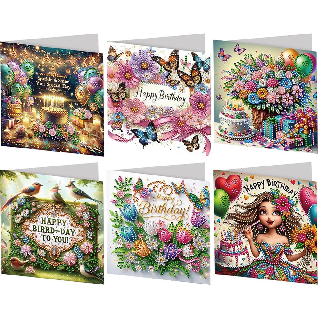 6PCS DIY Rhinestone Diamond Art Mosaic Postcards Diamond Art Greeting Cards Creative Birthday & Thanksgiving Card Kit