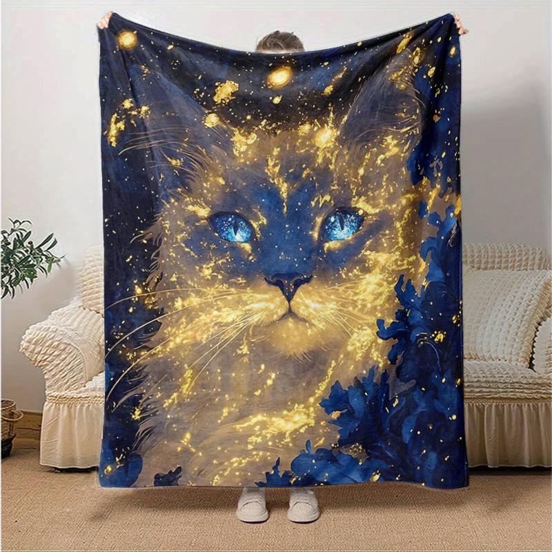 1pc Cool Cat Art Blanket  Cute Movie Characters,Living Room, Travel, Camping, Car Blankets