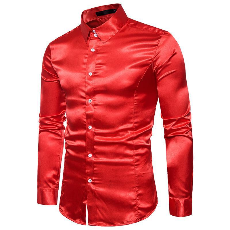 2023 Autumn Men's European Long Sleeve Shiny Casual Shirt
