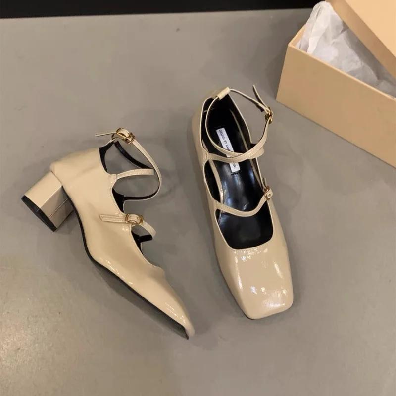 Square Toe Banquet 2025 Summer New Casual Thick High Heel Cross Buckle Strap Pumps Fashion Women Shoes