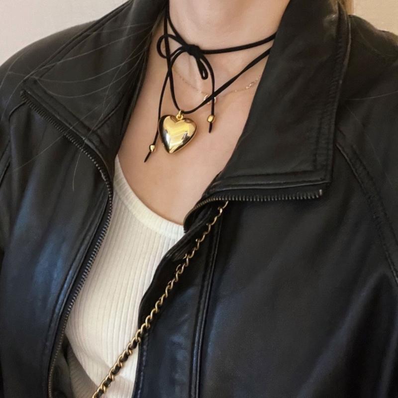 Heart Pendant Collar Necklace Long Rope Bow-Tie Choker Necklace Fashion Jewelry Neck Tie Clavicle Chain Necklace