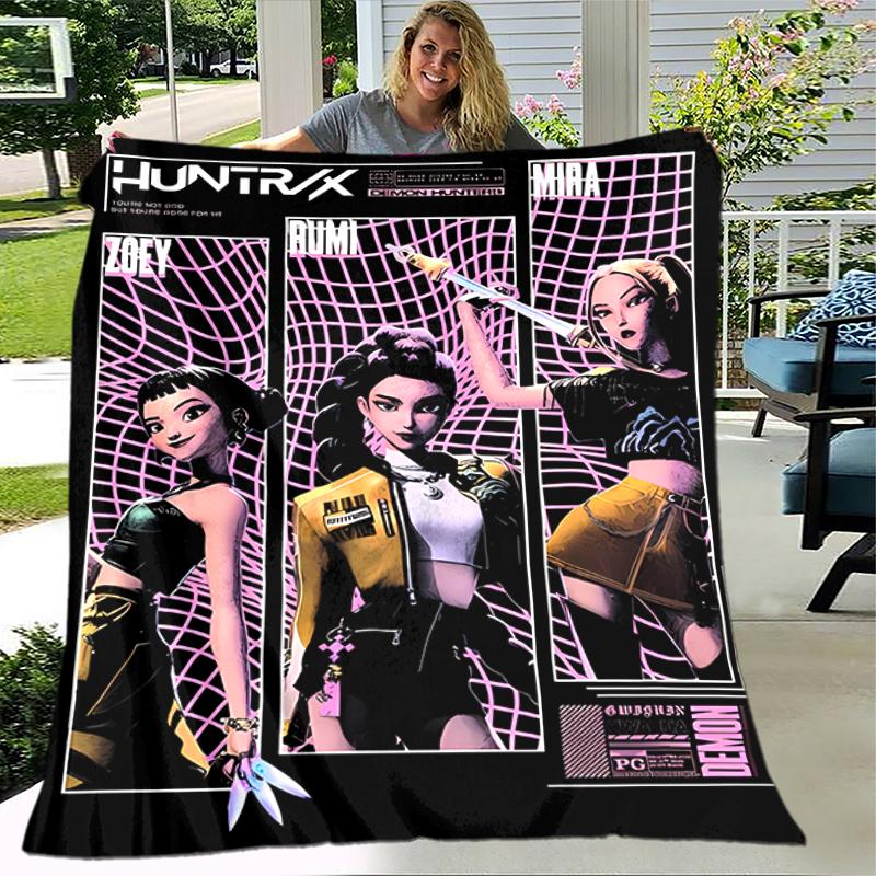 1pc Blanket Kpop Hunter12 Print Design, Lightweight Blanket for Sofa, Bed- Soft &Warm, Gift for All Seasons like Christmas, Halloween