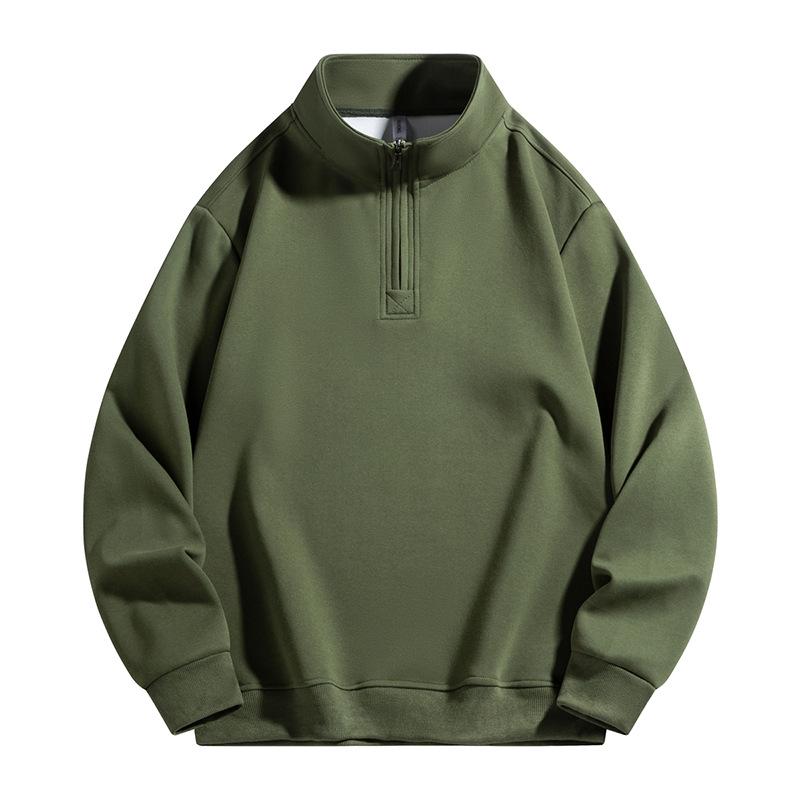 Men's American Style Half Zipper Stand Collar Pullover - Spring/Autumn Trendy Plus Velvet Sweatshirt