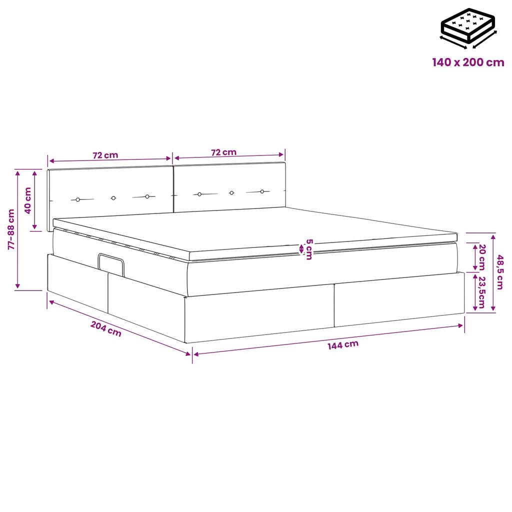 LED Storage Bed with Mattress Dark Grey 140 x 200 cm Velvet