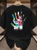 Summer New Trendy Brand Graffiti Handprint Print Heavyweight 100Cotton Tshirt Men Casual Versatile Suitable Occasions Relaxed