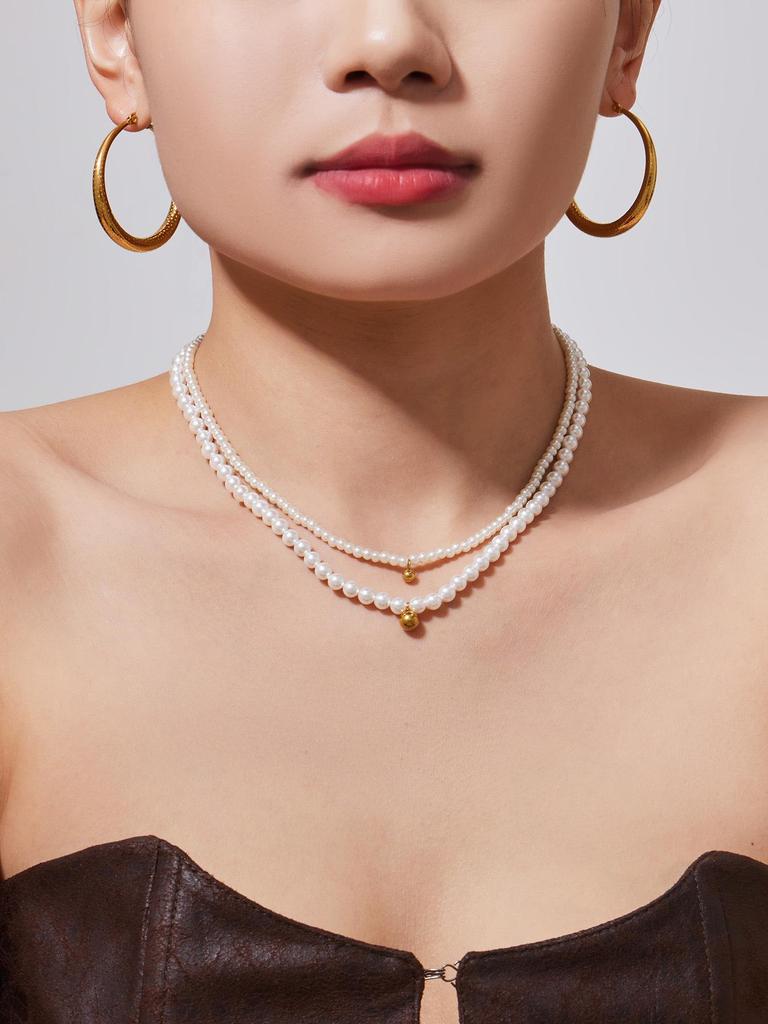 Mili Exquisite Pearl Beaded Necklace & Stainless Steel Bracelet Jewelry Set for Women