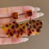 Hong Kong Style Coffee Leopard Print Ginkgo Biloba Earrings Women's Retro Maillard Temperament Advanced Sense Earrings Unique Personality Earrings