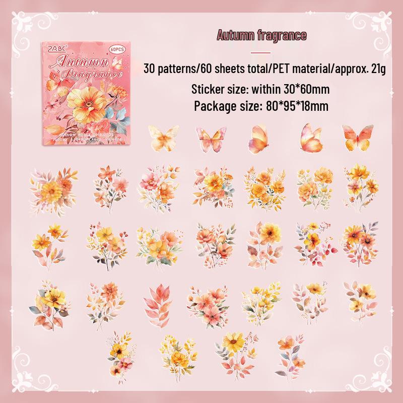 Yuezhen Four Seasons Floral Language Retro PET Stickers for Journals