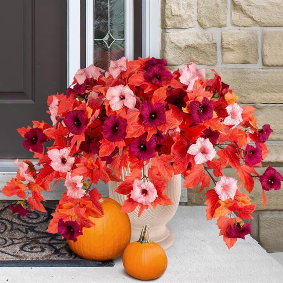 1/2Pcs Artificial Flower with Leaves 12 Fork UV Resistant Fake Plastic Flower Home Table Centerpiece Indoor Outdoor Faux Bloom Decoration