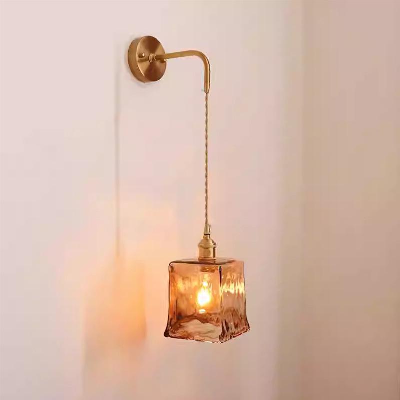 Elegant All-Copper Glass Wall Lamp: Creative Crystal Decor for Hotel Bedrooms and Staircases