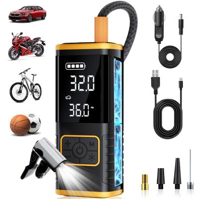Akkubetriebener Reifenfüller Tragbarer Kompressor - 150PSI mit automatischer Abschaltfunktion für Autoreifen, aufblasbare Gegenstände, Motorrad, Bälle, kompakter Fahrradreifen Pu