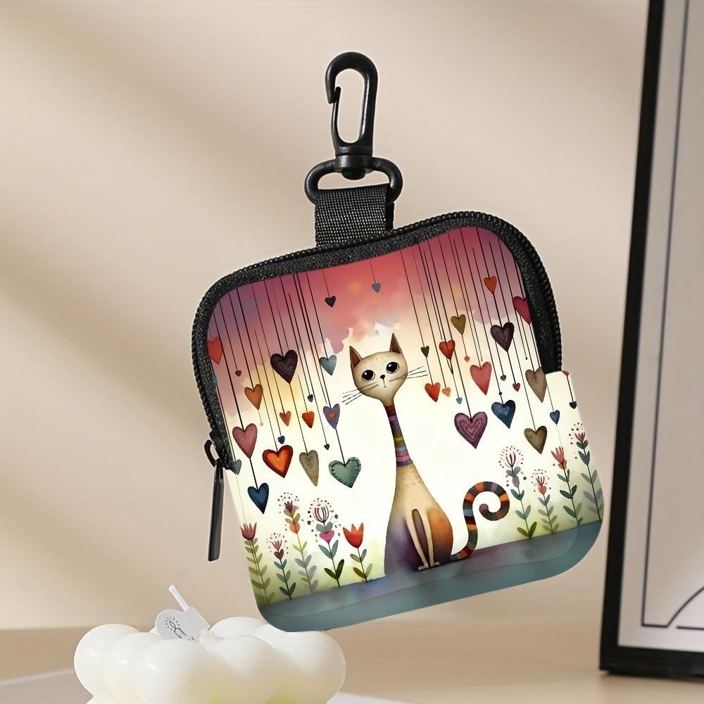 Trendy Mini Cute Cat Coin Purse PVC Water-resistant Zippered Wallet Lightweight Portable Storage Bag Friends Gift