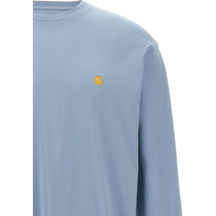 Carhartt WIP Besticktes Logo Unifarbener Rundhalsausschnitt Langarm-T-Shirt Herren Oberteile Blau I026392-2MY-XX