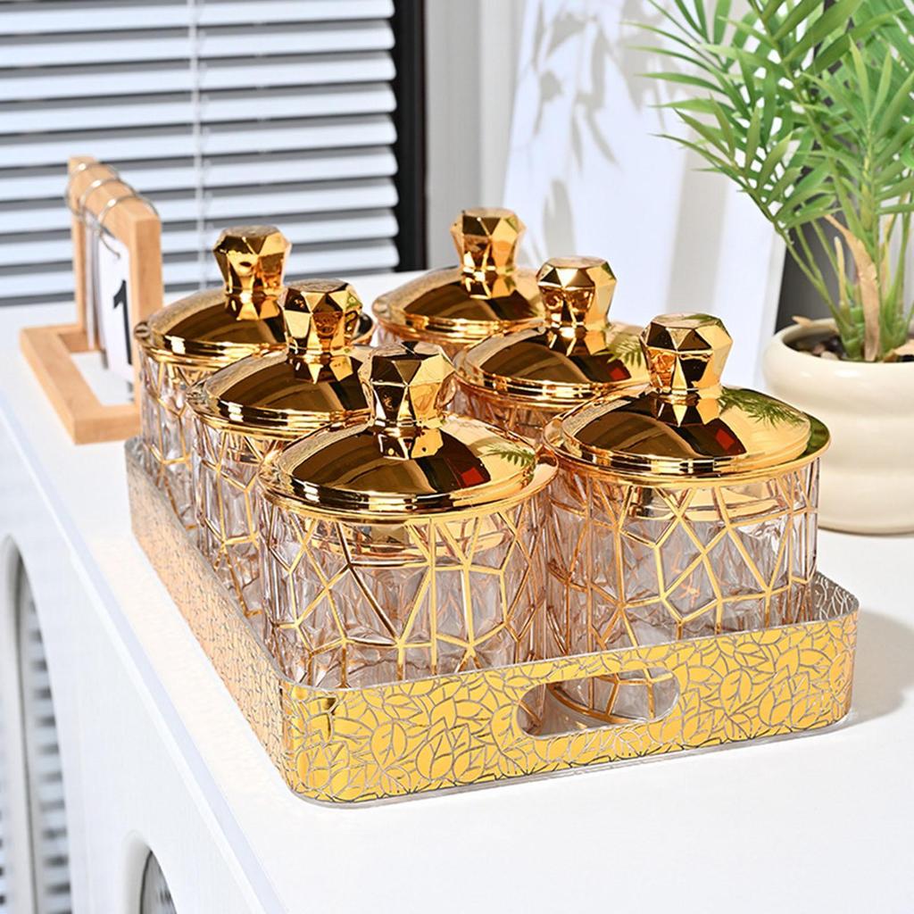 6Pcs Canisters Transparent Gold with Lids for Cookies Dried Fruit Dessert