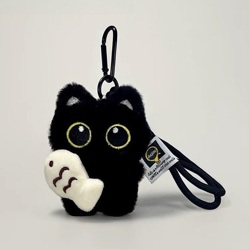 Cute Plush Big Eyed Black Cat Doll Pendant Girl Backpack Doll Pendants Couple Bag Keychain Phone Charms Bag Pendant Accessories