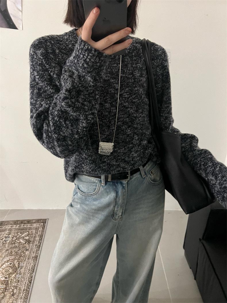 

2025 Korean Style Round Neck Snowflake Dot Loose Pullover Sweater Small