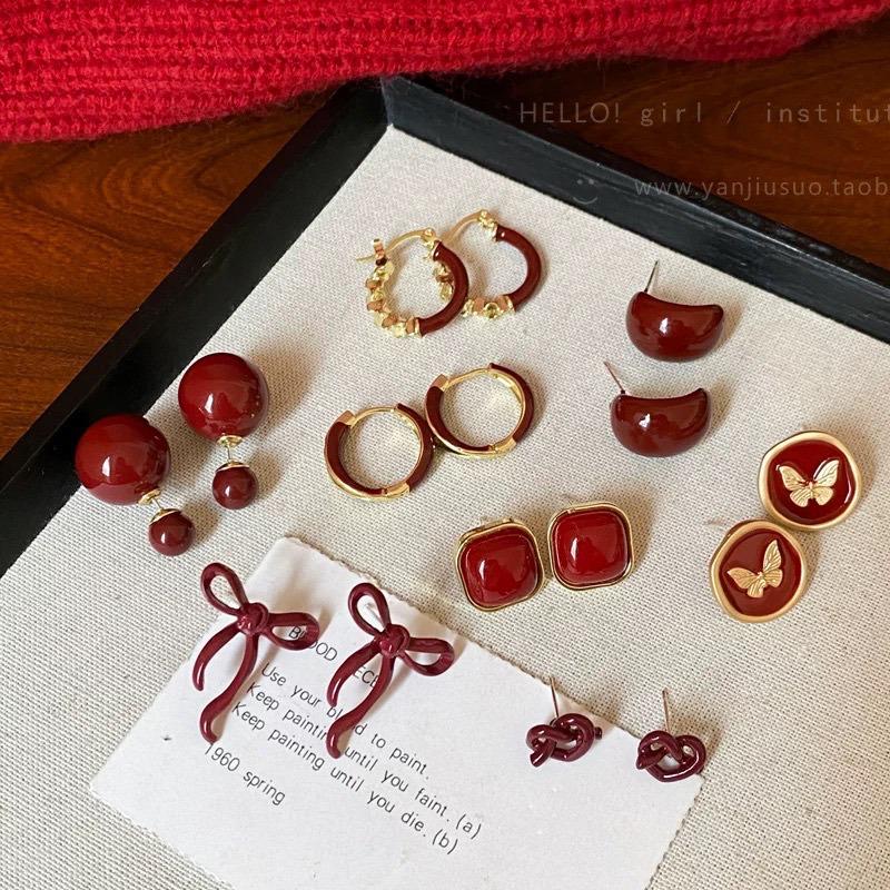 Ancola Rote Blume Schleife Ohrringe: Vielseitige, luxuriöse High-End-Ohrringe für Herbst und Winter für Damen.