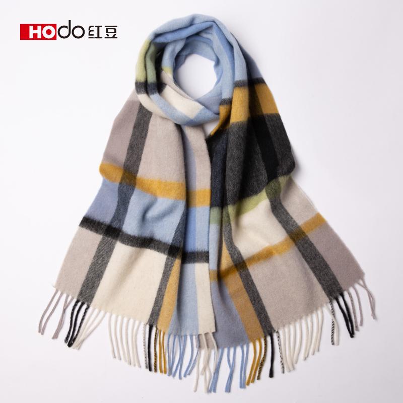 Red Bean Pure Wool Scarf Women's Autumn and Winter New Checkered Scarf Unisex Korean Fashion Versatile