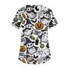 Women's V-Neck Short Sleeve Scrub Top with Pockets Halloween Print Uniform for Work