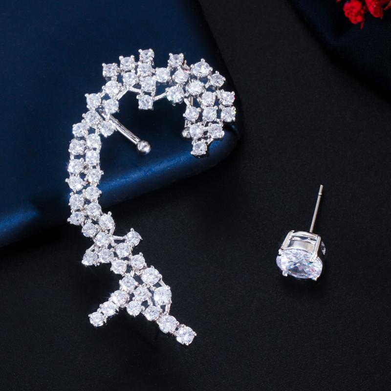 

WWJ Сверкающие круглые серьги-каффы с цирконием, ювелирные изделия белого золотого цвета белого золота