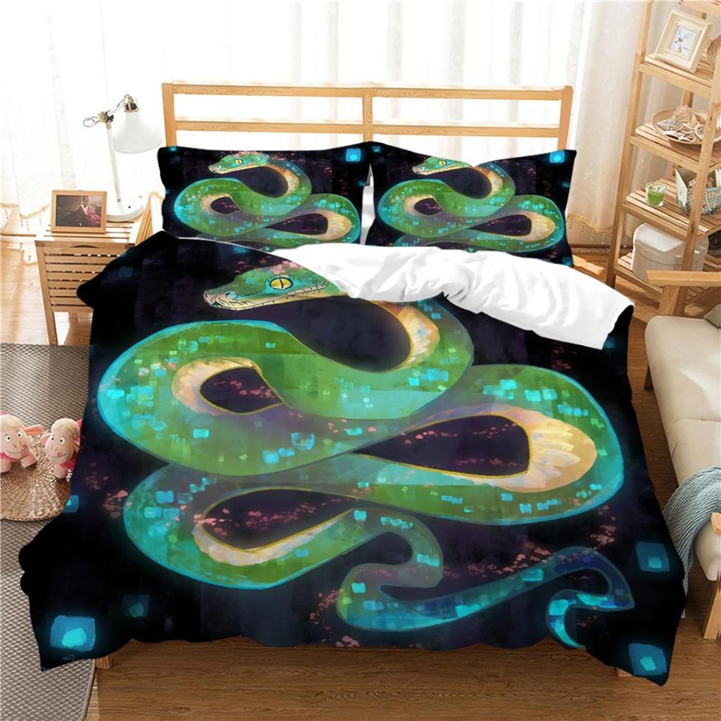Snake Print 3D Printed Bedding Set, Reptile Down Duvet Cover, Pillowcase 2/3 Pieces, Mollusk Quilt Cover AU/DE/EU/ES Full Size Bed Cover