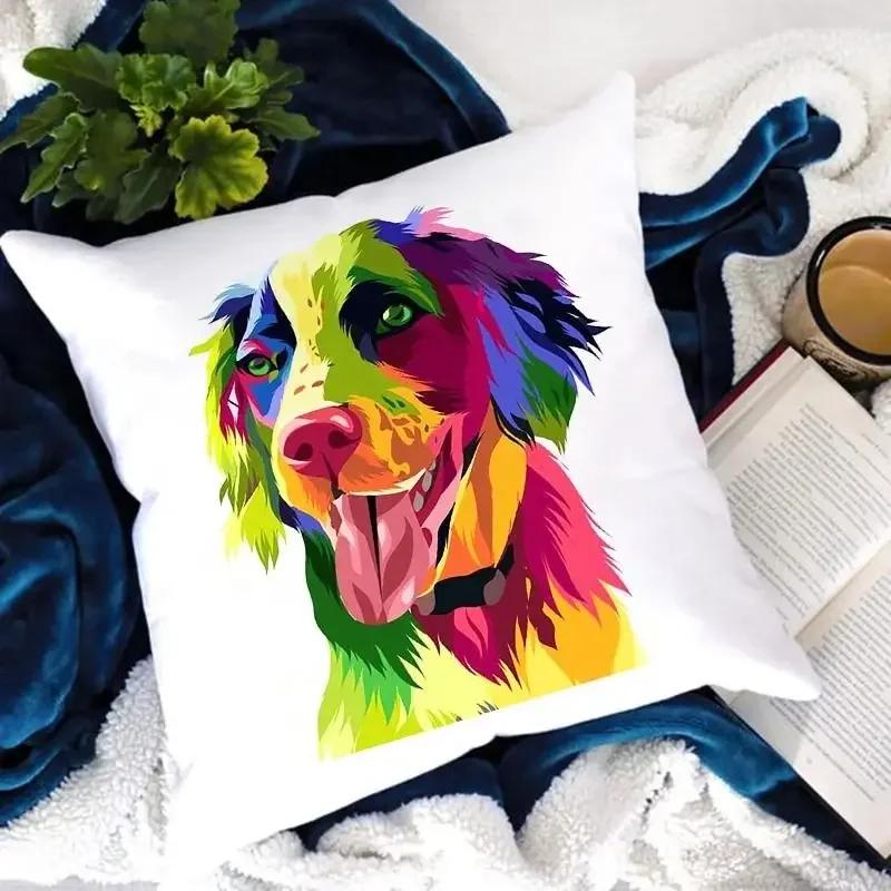 Dog Paw Printed Cushion Cover Decorative Sofa Chair Watercolor Dog Pattern Pillowcase for Home Hotel Car Pillows Cover
