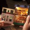 Spilay DIY Wooden Miniature Dollhouse Handmade Kit Furniture Set Interior Ornaments Housewarming Creative + LED Light, 3D Puzzle Toys for Kids,