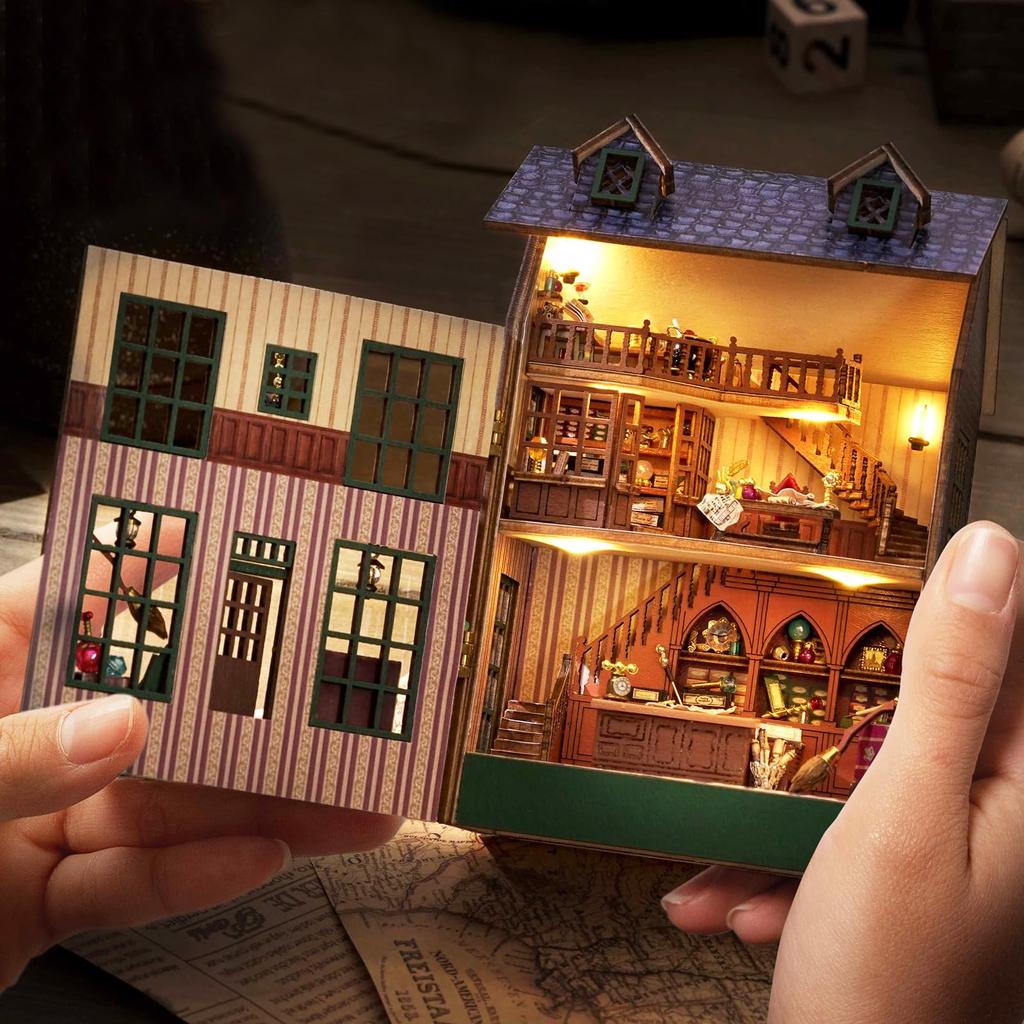 Spilay DIY Wooden Miniature Dollhouse Handmade Kit Furniture Set Interior Ornaments Housewarming Creative + LED Light, 3D Puzzle Toys for Kids,