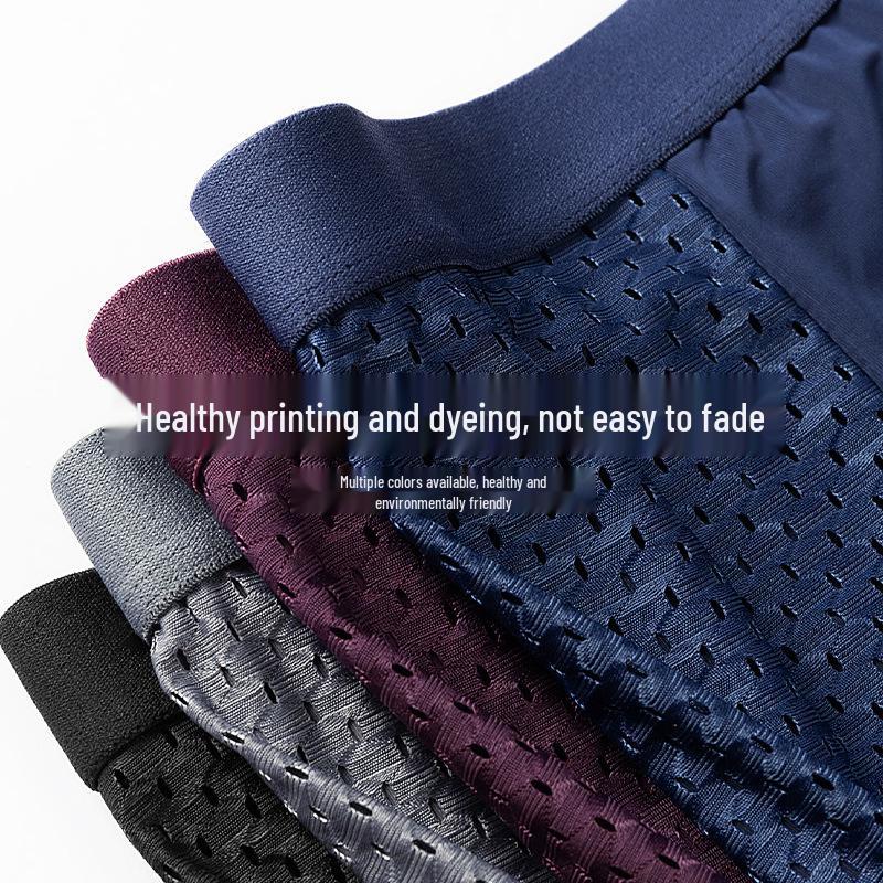 Men's Breathable Ice Silk Mesh Boxer Briefs - Mid-Waist, Comfortable Fit for All Ages