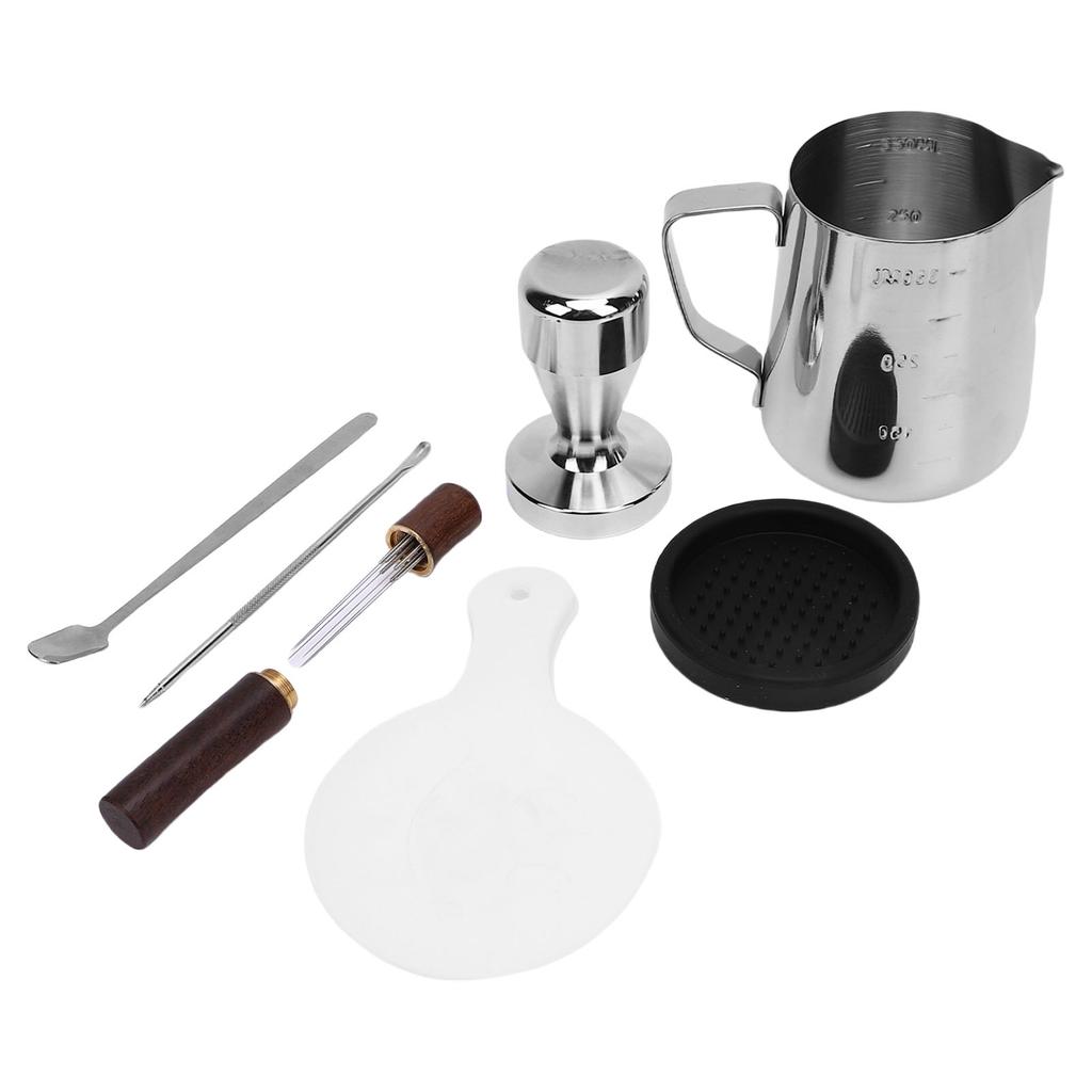 Coffee Making Tamper Set Milk Frothing Pitcher Latte Art Pen Coffee Tamper Mat Needle Type Coffee Distributor Coffee Spoon Coffee Stencils
