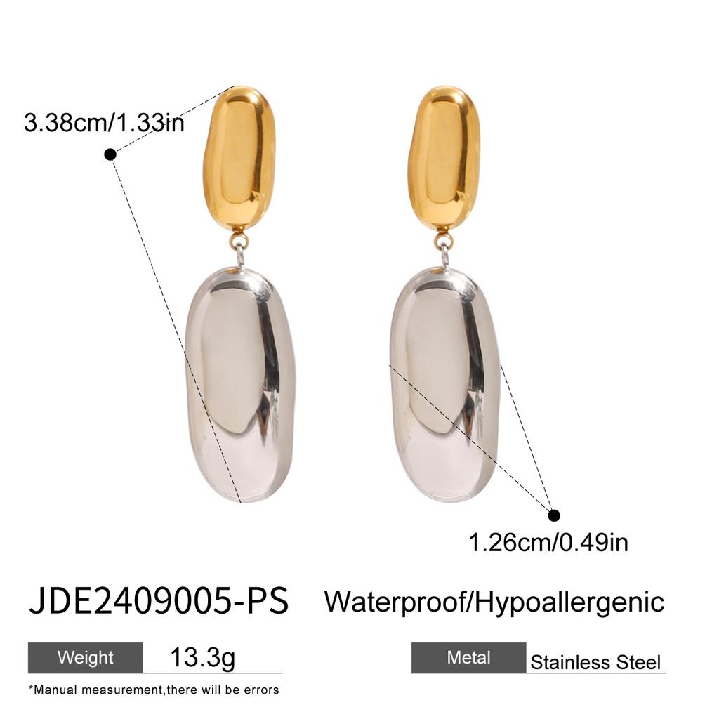 Korea Personality Geometric Ellipse Gold Color Matching Stainless Steel Dangle Earrings for Women Rings Jewelry Does Not Fade