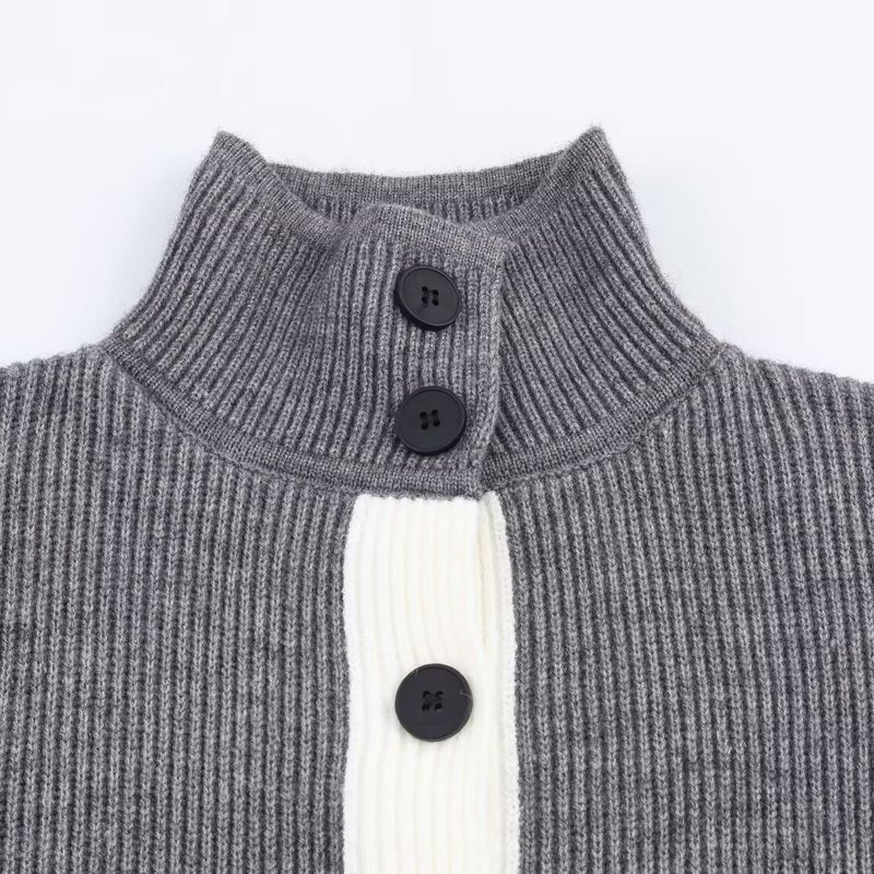 Za New Fall Women's Clothing 2025 Fashion Wind Stylish Fashion Color Contrast High Collar Loose Knitted Cardigan Top