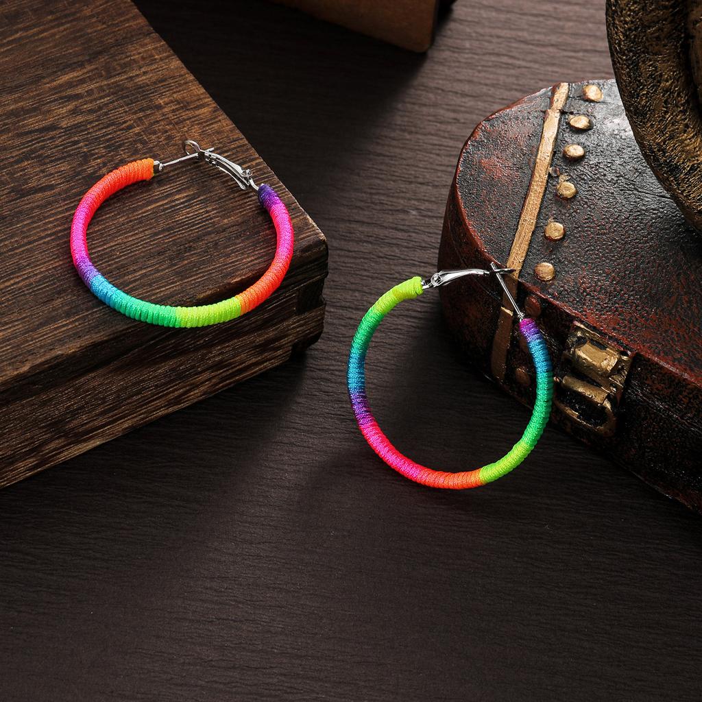 Summer Vacation Style Colorful Rope Woven Circular Women's Earrings