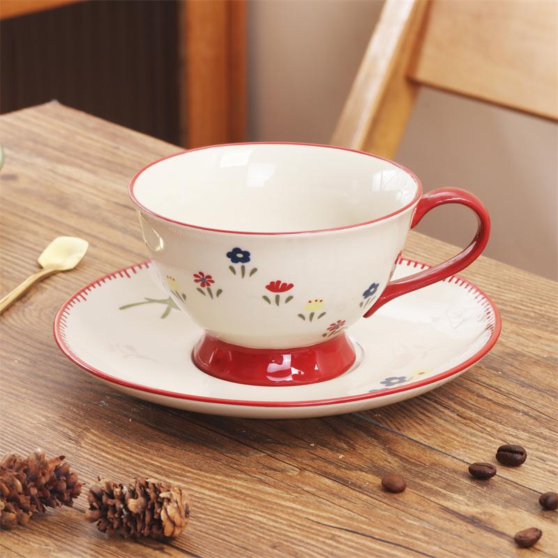 SOLECASA Coffee Cup and Saucer Set Elegant Retro Flower Ceramic Coffee Mug Afternoon Tea Cup and Saucer Romantic Teaware Sets