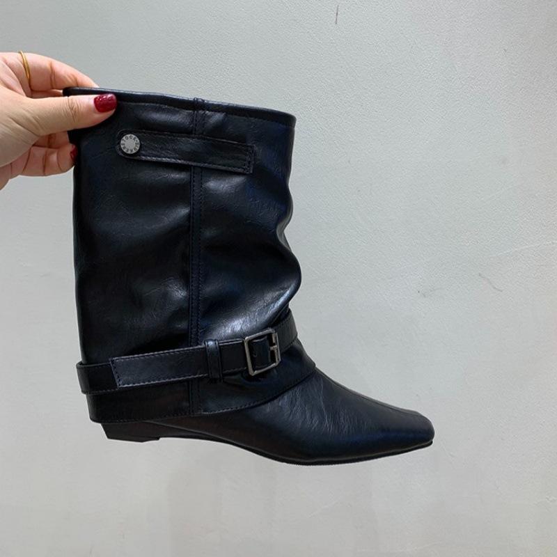 Vintage Suede Khaki Short Boots Women's Boots Boots Niche Design Western Pile Boots Knight Boots