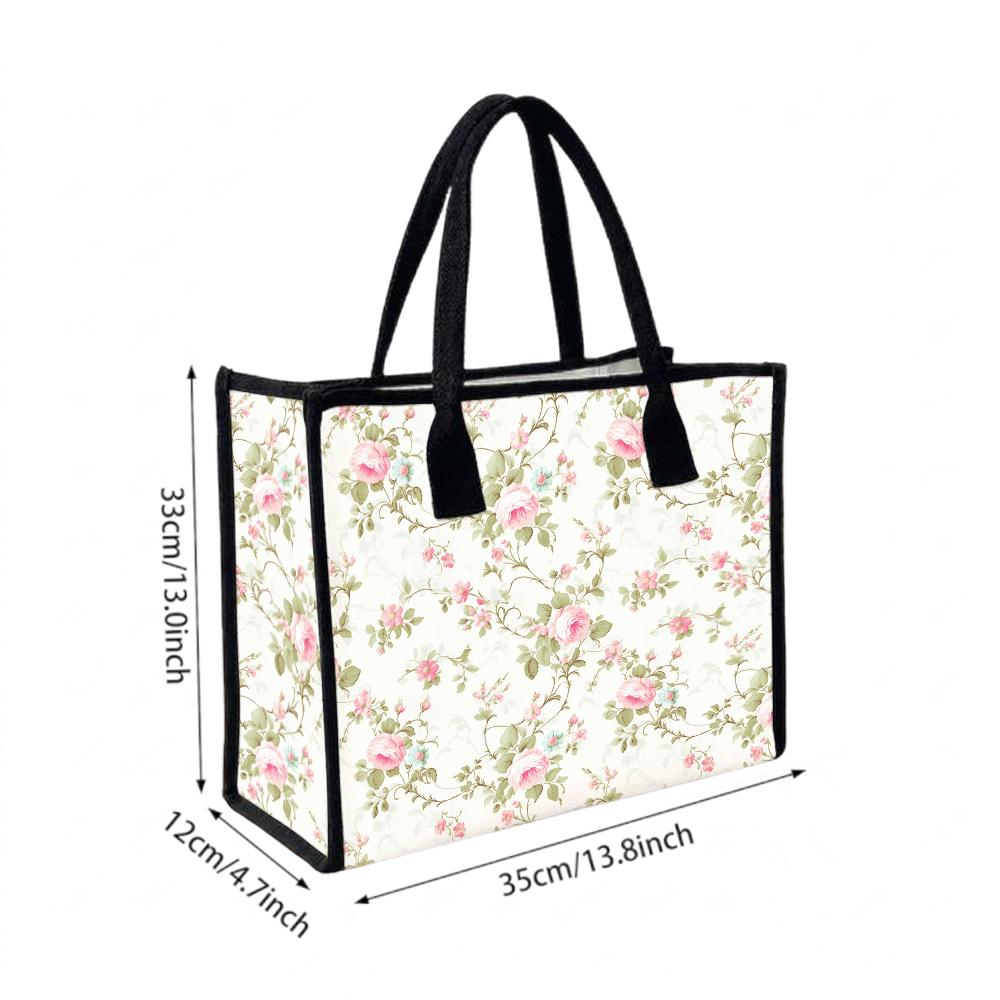 Floral Tote Bag Stylish Daily Shopping Shoulder Bag Large Capacity Casual Carry Bag for Women