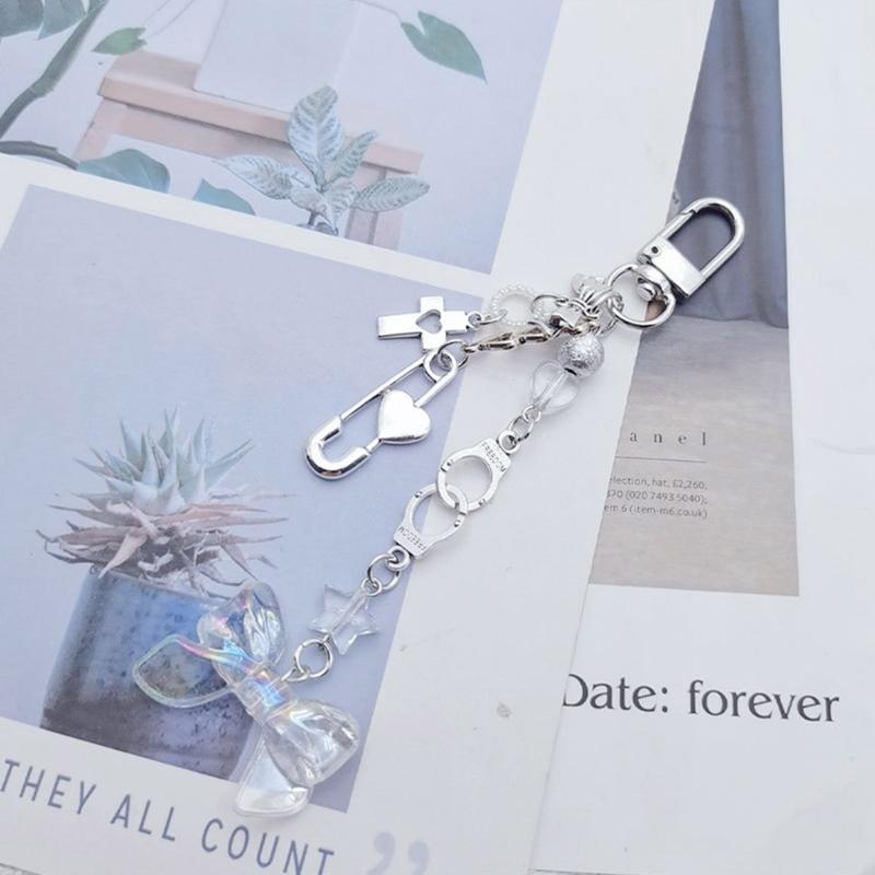 Modische Schleife Schlüsselanhänger Süß Cool Kreuz Perlen Schlüsselanhänger für Damen Tasche Schmuck