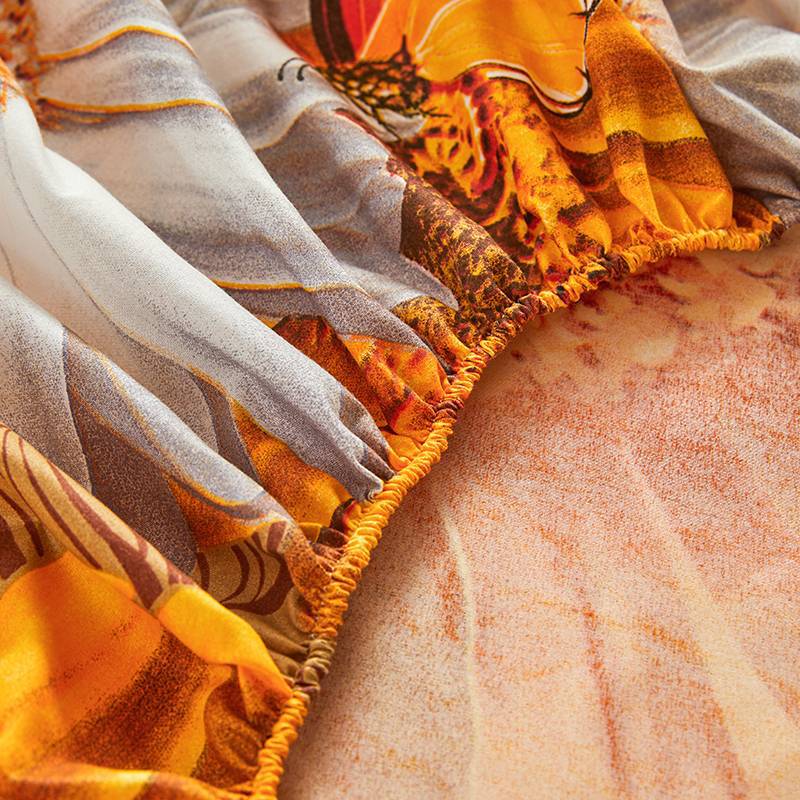 3pcs Golden Sunflower + Butterfly Print Fitted Sheet Set Perfect Fit for Bedroom or Guest Room Use, Bedspread Cover, Mattress Protector, Bedding Set