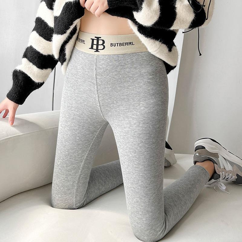 Threaded letter leggings women's autumn and winter high-waisted elastic bands wear tight-fitting cold-proof and warm cotton pants inside and outside
