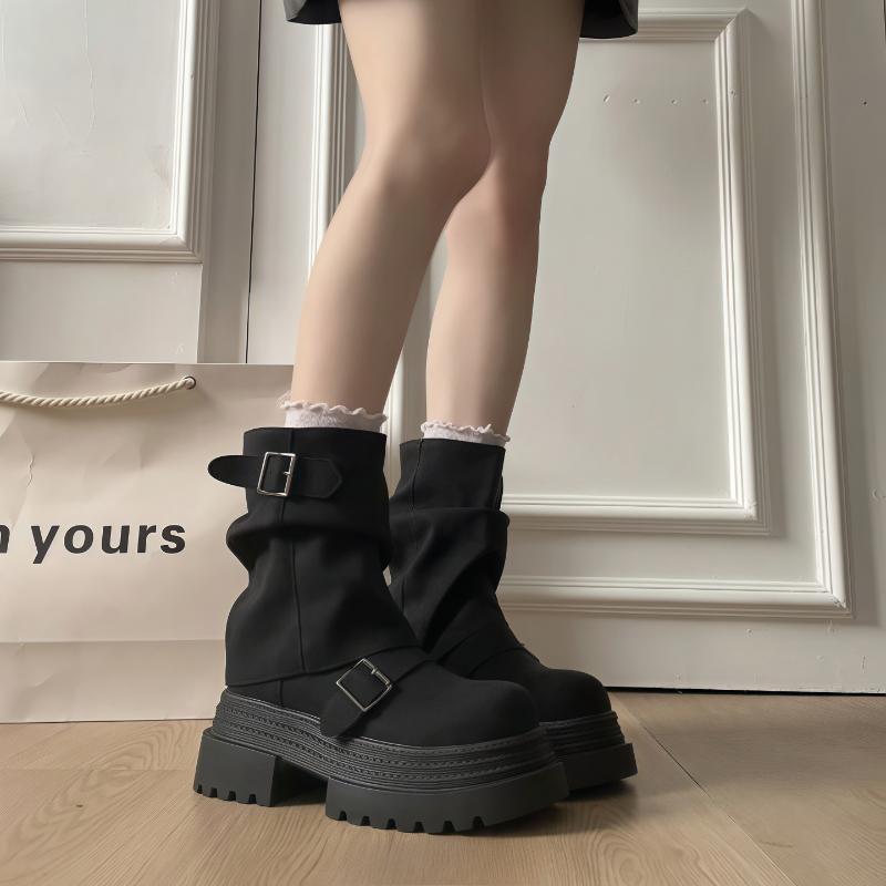 Winter Plateau Absatz Erhöhung Damen Stiefeletten Dicke Absätze Schuhe Weibliche Punk Vintage Kurze Booties Zapatos De Muje