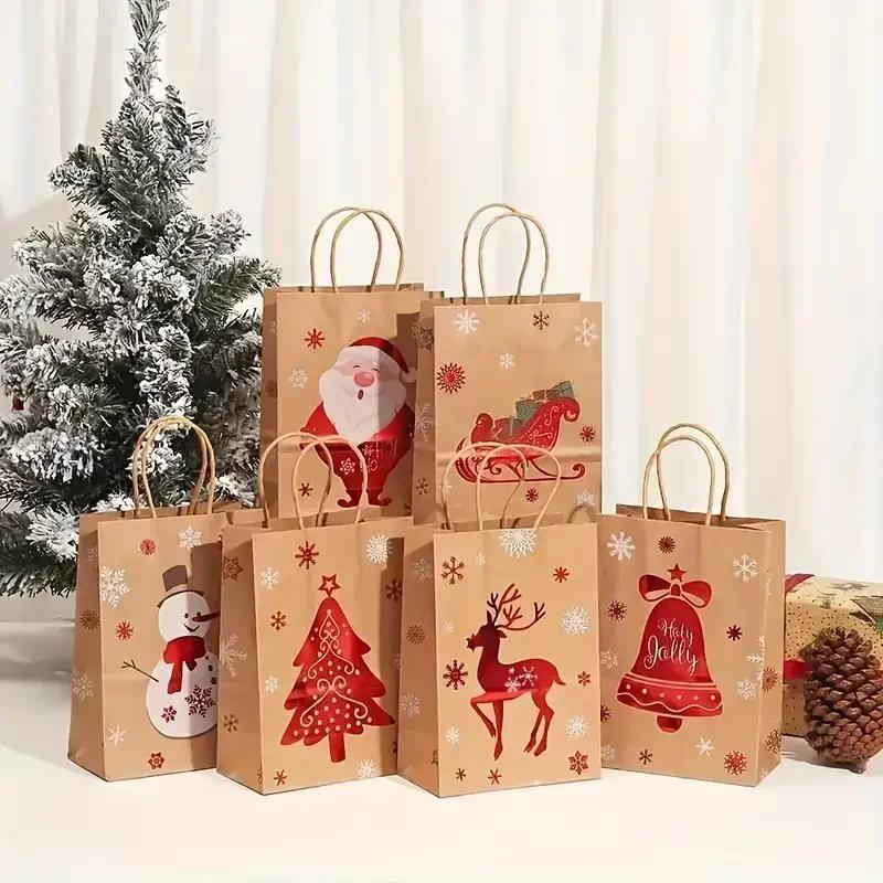 Christmas Kraft Paper Gift Bag Cartoon Santa Claus Snowman Candy Bags Packaging Pouches Party Home Decoration Supplies Wholesale