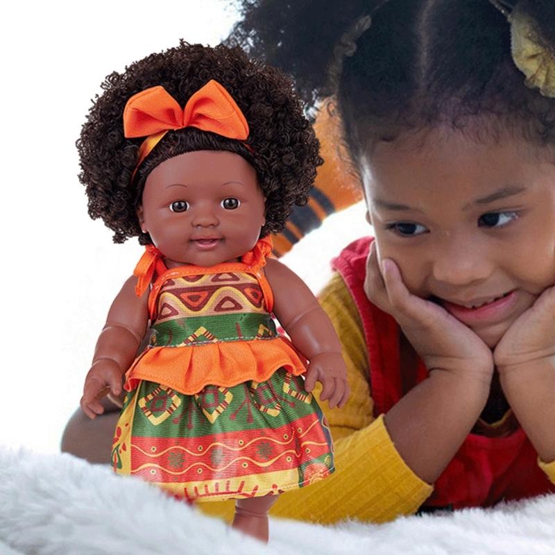 12inch Black Baby Doll Life Like Reborns Toy Toddler Girl African Doll with Outfit Role Playing Reborns Toy Kids Gift