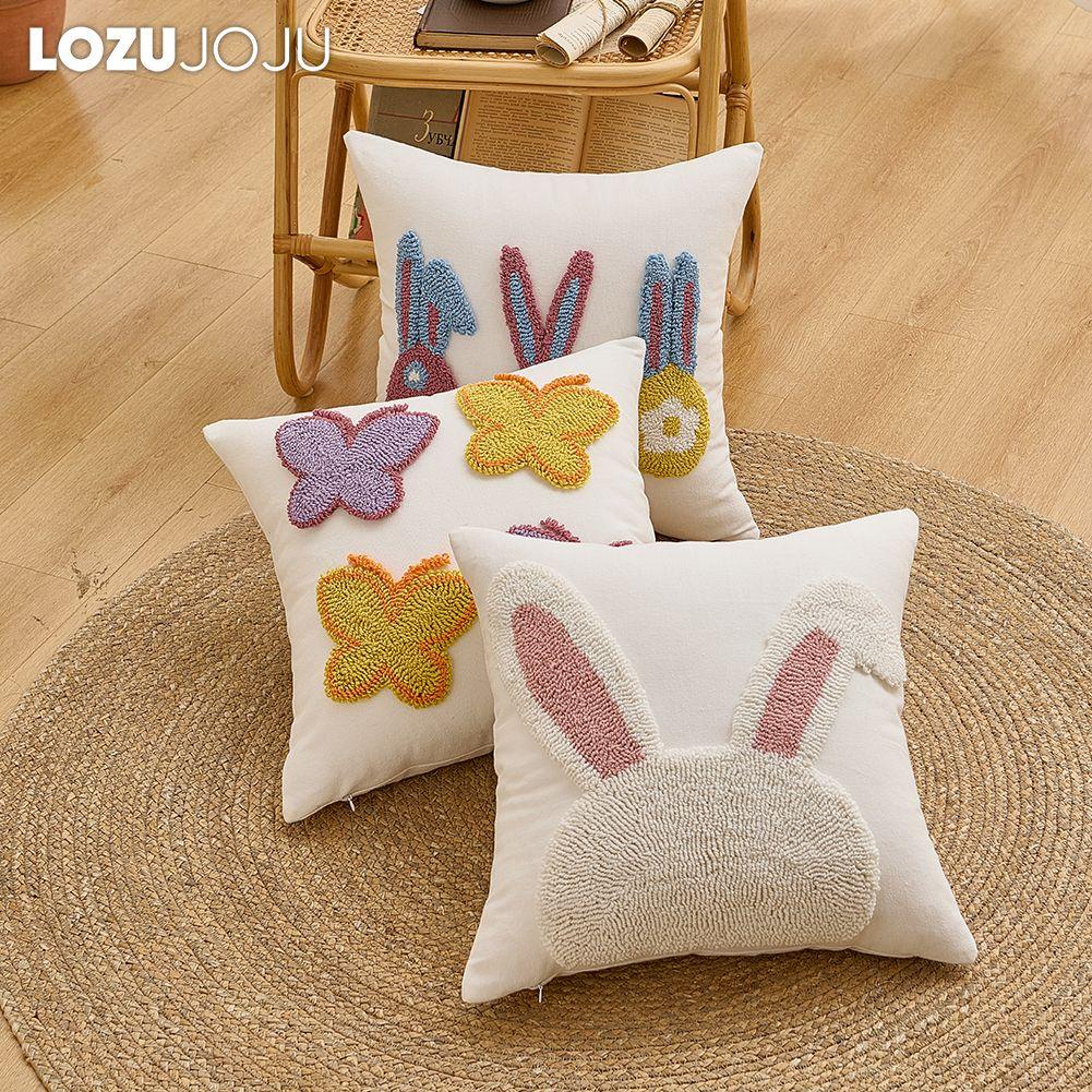 1PC LOZUJOJU Modern Cute Cartoon Design Plush Embroidered Pillowcase Children's Cushion Cover for Sofa Living Room Bedroom Home Decor